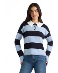 HUNTER - Rugby-stripe Ruffled Polo-collar Sweater - Lyst