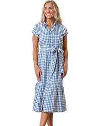 Hope & Henry - Short Sleeve Button Front Tiered Midi Dress - Lyst