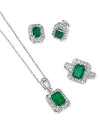 Effy - Effy Emerald Diamond Earrings Pendant Necklace Ring In 14k White Gold - Lyst