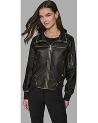 KARL LAGERFELD - Knit-trim Faux-leather Jacket - Lyst