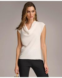Donna Karan - Cowl-neck Cap-sleeve Top - Lyst