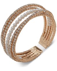 Anne Klein - Boxed Gold-tone Imitation-pearl & Crisscross Coil Cuff Bracelet - Lyst