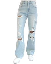 Almost Famous Juniors' Ripped Straight-leg Jeans - Blue