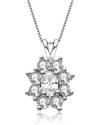 Genevive Jewelry - Sterling Silver Flower Shape Cubic Zirconia Drop Pendant - Lyst