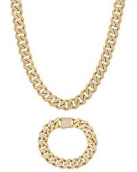 Macy's - Cubic Zirconia Curb Link Chain Necklace Bracelet In 24k Gold Plated Sterling Silver - Lyst