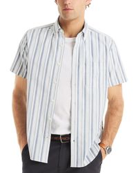 Nautica - Short Sleeve Striped Button-down Oxford Shirt - Lyst