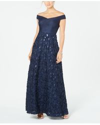 Adrianna Papell Off-the-shoulder Floral Gown - Blue