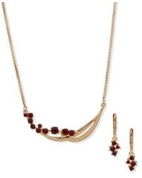 Anne Klein - 2-piece Plastic And Glass Cluster Stone Frontal Necklace And Earrings Set - Lyst