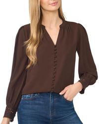 Cece - Lace-cuff Button-front V-neck Blouse - Lyst