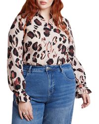 Eloquii - Plus Size Printed Button Down Shirt With Ruffle Neck - Lyst