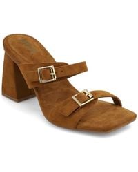 MIA - Double-strap Gold-tone Buckle Block Heel Sandals - Lyst