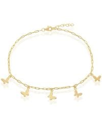 Simona - Sterling Silver Butterfly Charms Paperclip Anklet - Lyst