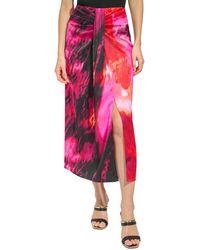 DKNY - Printed Satin Sarong Midi Skirt - Lyst