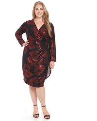 London Times - Plus Size Long Sleeve Knot Waist Dress - Lyst