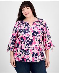 Jones New York - Plus Size Floral-print Linen-blend Blouse - Lyst