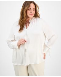 Anne Klein - Plus Size Tie-neck Stand-collar Blouse - Lyst