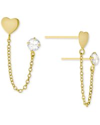 Giani Bernini Cubic Zirconia & Heart Double Piercing Chain Earrings In Gold-plated Sterling Silver, Created For Macy's - Metallic