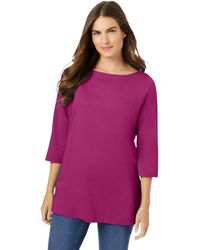 Woman Within - Within Perfect Three-quarter Sleeve Boatneck Tee - Lyst