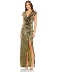 Mac Duggal - Sequined Faux Wrap Cap Sleeve Gown - Lyst
