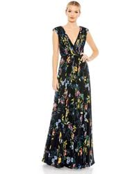 Mac Duggal - Pleated Floral Cap Sleeve A Line Gown - Lyst