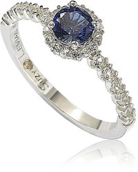 SUZY LEVIAN NEW YORK - Suzy Levian Sterling Silver Sapphire & Created White Sapphire Petite Halo Proposal Ring - Lyst