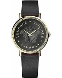 Versace - Swiss V-dollar Black Leather Strap Watch 37mm - Lyst