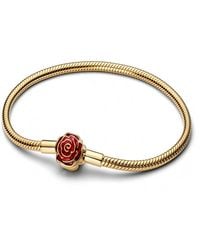 PANDORA - Disney Beauty And The Beast Enchanted Rose Snake Chain Bracelet - Lyst