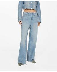 Mango - Frayed Ends Detail Wideleg Jeans - Lyst