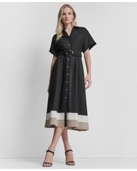 DKNY - Short-sleeve Collared Neck Buckle Belt Midi Shirt Dress - Lyst