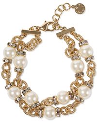 Charter Club - Gold-tone Pave Rondelle Bead & Imitation Pearl Double-row Link Bracelet - Lyst