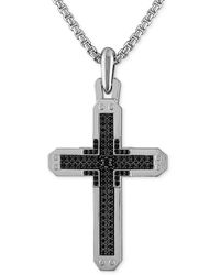 Bulova - Sterling Silver Black Diamond Cross Pendant Necklace - Lyst