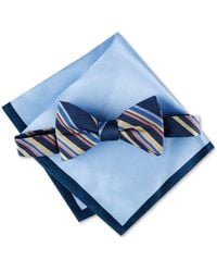 Tommy Hilfiger - Stripe Bow Tie & Solid Pocket Square Set - Lyst