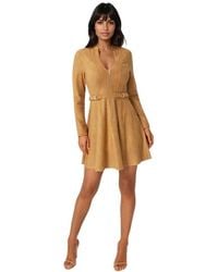 Bebe - Fit And Flare Long Sleeve Suede Mini Dress - Lyst