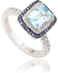 SUZY LEVIAN NEW YORK - Suzy Levian Sterling Silver Emerald Cut Topaz And Sapphire Accent Ring - Lyst