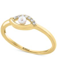 Effy - Effy® Cultured Freshwater Pearl (4mm) & Diamond (1/20 Ct. T.w.) Evil Eye Ring In 14k Gold - Lyst