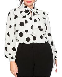 Eloquii - Plus Size Printed Tie Neck Blouse - Lyst