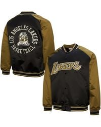 Mitchell & Ness - Olive/black Los Angeles Lakers Clutch Satin Raglan Full-snap Jacket - Lyst