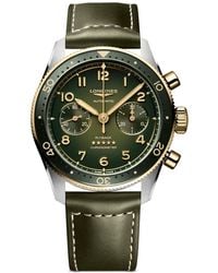 Longines - Swiss Automatic Chronograph Spirit Flyback Green Leather Strap Watch 42mm - Lyst