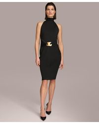 Donna Karan - Mock Neck Wrap-waist Jersey Dress - Lyst