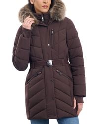 Michael Kors - Belted Faux-fur-trim Hooded Puffer Coat - Lyst