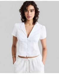 And Now This - Petite Collared V-neck Short-sleeve Shirt - Lyst