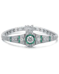 Genevive Jewelry - Sterling Silver Clear Round And Circle Baguette Cubic Zirconia Link Bracelet - Lyst