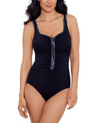 Swim Solutions - Shirred Zip-front One-piece Swimsuit - Lyst