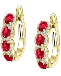 Genevive Jewelry - Sterling Silver 14k Gold Plated Cubic Zirconia Oblong Hoop Spring Lock Earrings. - Lyst