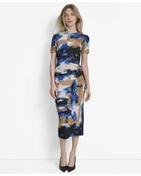 DKNY - Printed Mix Rib Short Sleeve Sweater Printed Rib Knit Midi Skirt - Lyst