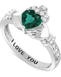Macy's - Lab-created Emerald 3/4 Ct. T.w. And Lab-created White Sapphire 1/3 Ct. T.w. "i Love You" Inscription Heart Promise Ring - Lyst