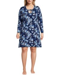 Lands' End - Plus Size Cotton Interlock Long Sleeve Above The Knee Nightgown - Lyst