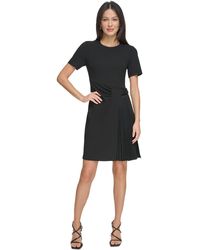 DKNY - Pleat-front Round-neck Short-sleeve Dress - Lyst