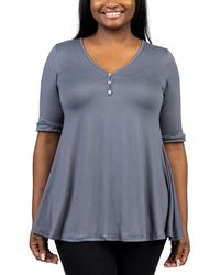 24seven Comfort Apparel - Plus Size Elbow Sleeve Henley Tunic Top - Lyst