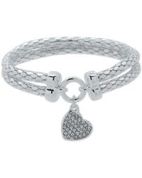 Nine West - Pave Heart Charm Double-row Stretch Bracelet - Lyst